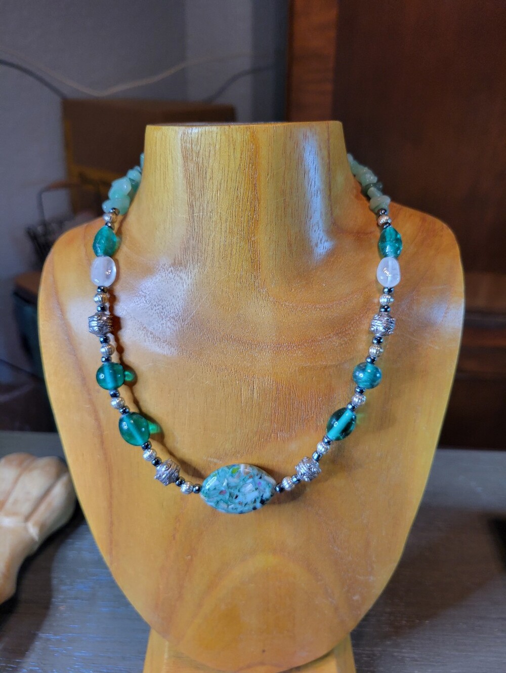 Handcrafted Green Beaded Statement Necklace - Women Jewelry